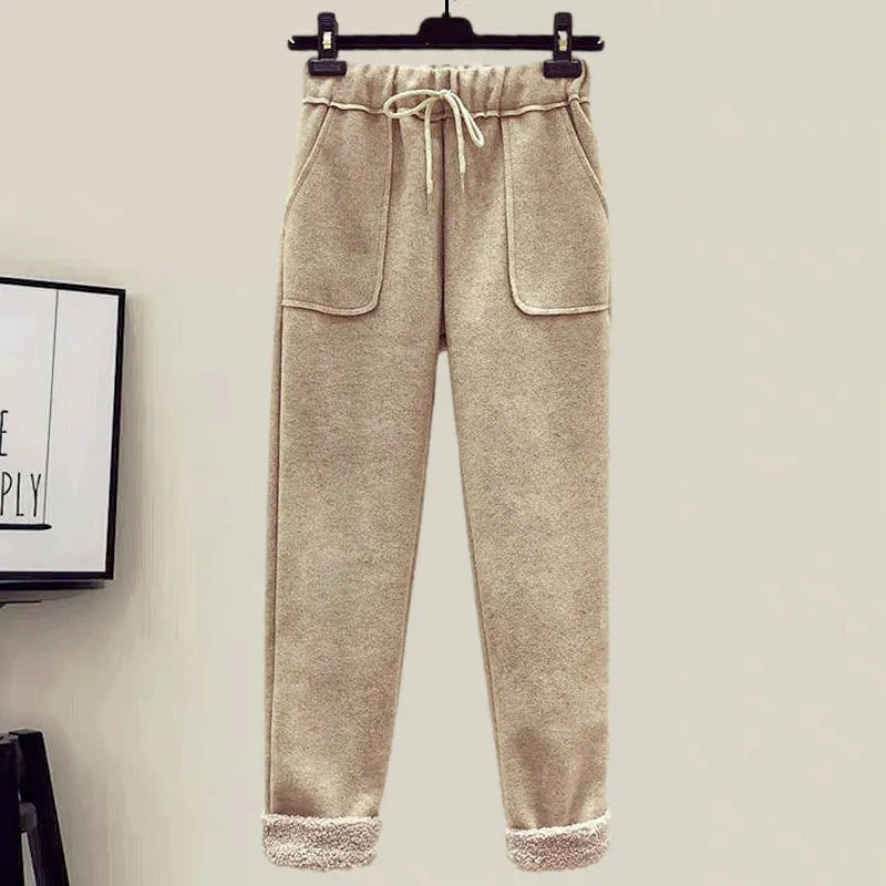 New Winter Women's Tracksuit Monster Letter Printed Knitted Pullover Sweater + Lamb Wool Vest +Casual Pants Suit 3 Piece Set Pants