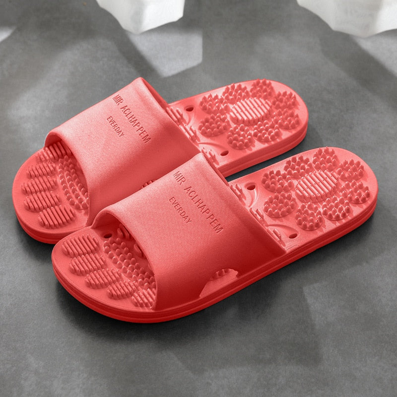 New Women Foot Massage Slippers Men Slipper Indoor Bathroom Non-slip Soft Slides Couples House Relief Feet Health Care Shoes C-Red