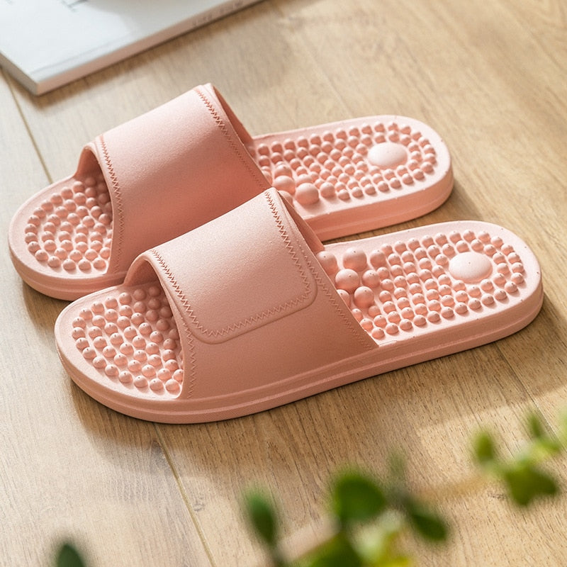 New Women Foot Massage Slippers Men Slipper Indoor Bathroom Non-slip Soft Slides Couples House Relief Feet Health Care Shoes B-Pink