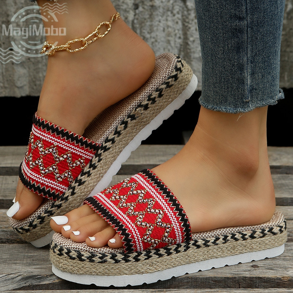 New Women Sandals Summer 2024 Casual Size 35-43 Women Slippers Wedges Fashion Platform Multi-Colors Female Beach Ladies Shoes Red