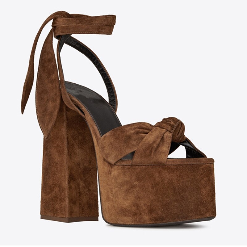 New Women Sandals Summer Shoes Sexy Thick High Heels Platform 10 colors Dress Party Wedding Shoes Woman Pumps Bow love heels Brown matte