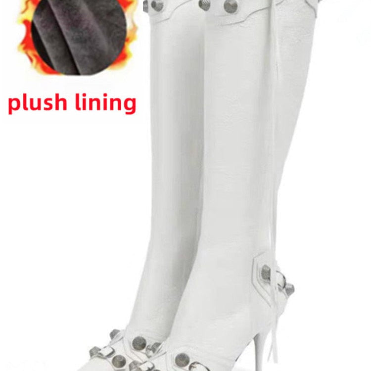 New Women's Boots Pointed Toe High-heeled Boots Paris Fashion Knee-high Boots European and American Party Boots