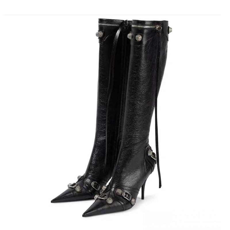 New Women's Boots Pointed Toe High-heeled Boots Paris Fashion Knee-high Boots European and American Party Boots