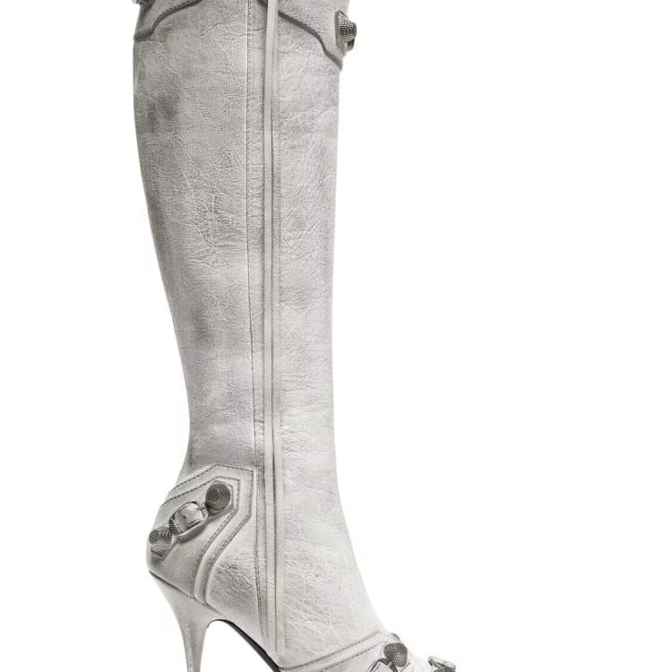 New Women's Boots Pointed Toe High-heeled Boots Paris Fashion Knee-high Boots European and American Party Boots