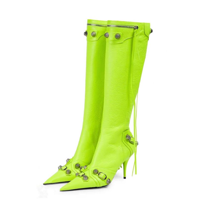 New Women's Boots Pointed Toe High-heeled Boots Paris Fashion Knee-high Boots European and American Party Boots AMAIO