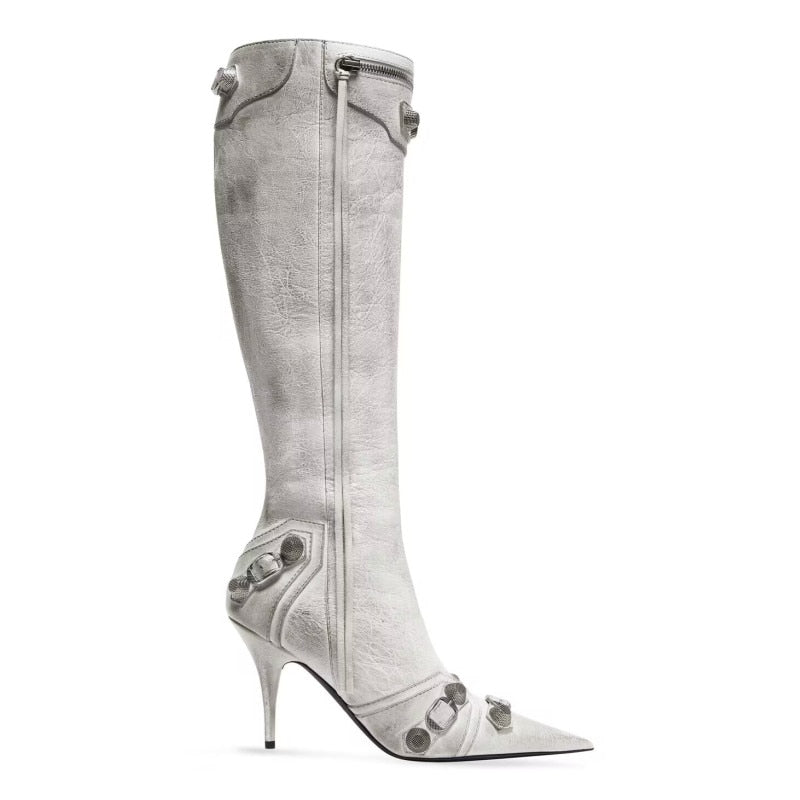 New Women's Boots Pointed Toe High-heeled Boots Paris Fashion Knee-high Boots European and American Party Boots