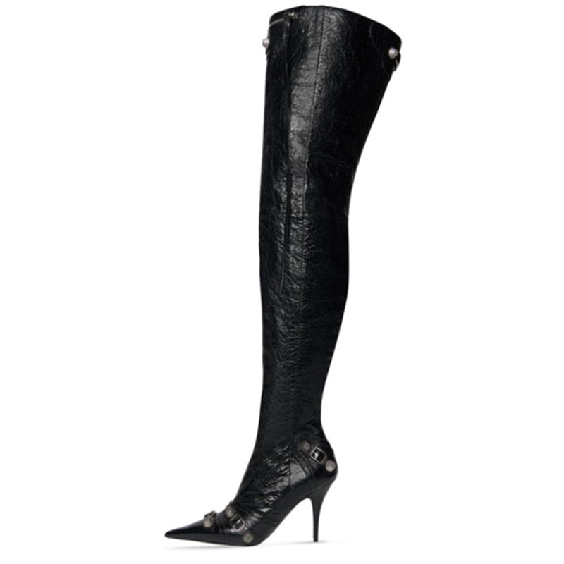 New Women's Boots Pointed Toe High-heeled Boots Paris Fashion Knee-high Boots European and American Party Boots