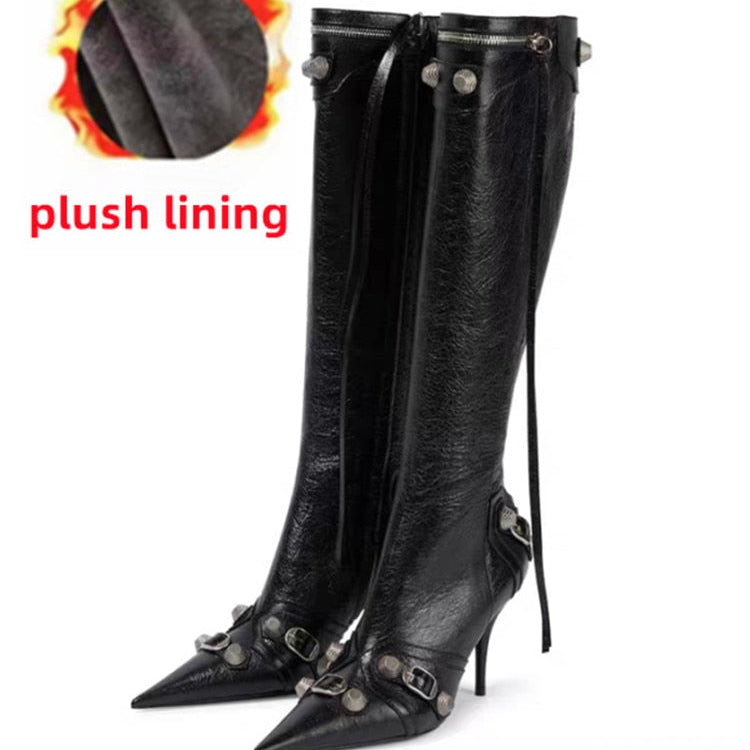 New Women's Boots Pointed Toe High-heeled Boots Paris Fashion Knee-high Boots European and American Party Boots