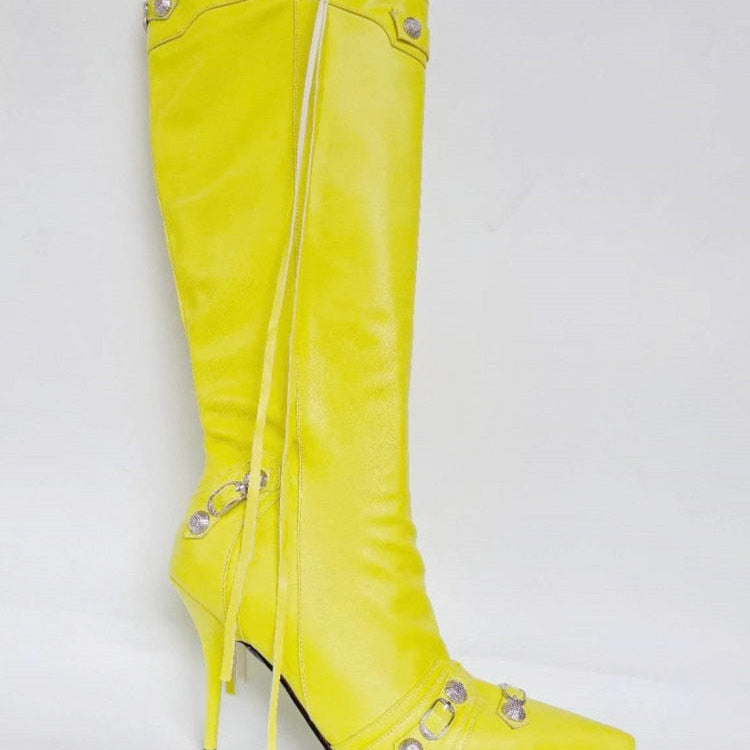 New Women's Boots Pointed Toe High-heeled Boots Paris Fashion Knee-high Boots European and American Party Boots