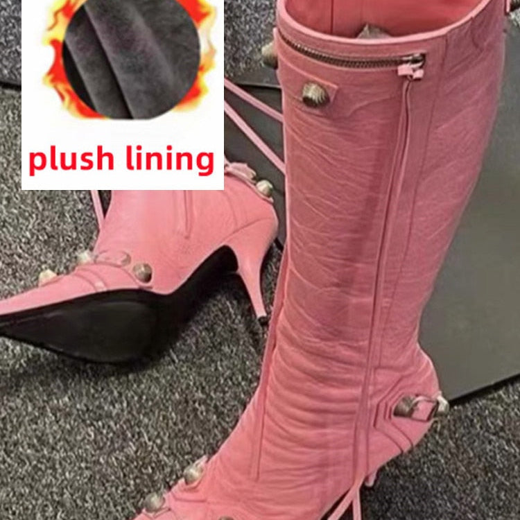 New Women's Boots Pointed Toe High-heeled Boots Paris Fashion Knee-high Boots European and American Party Boots