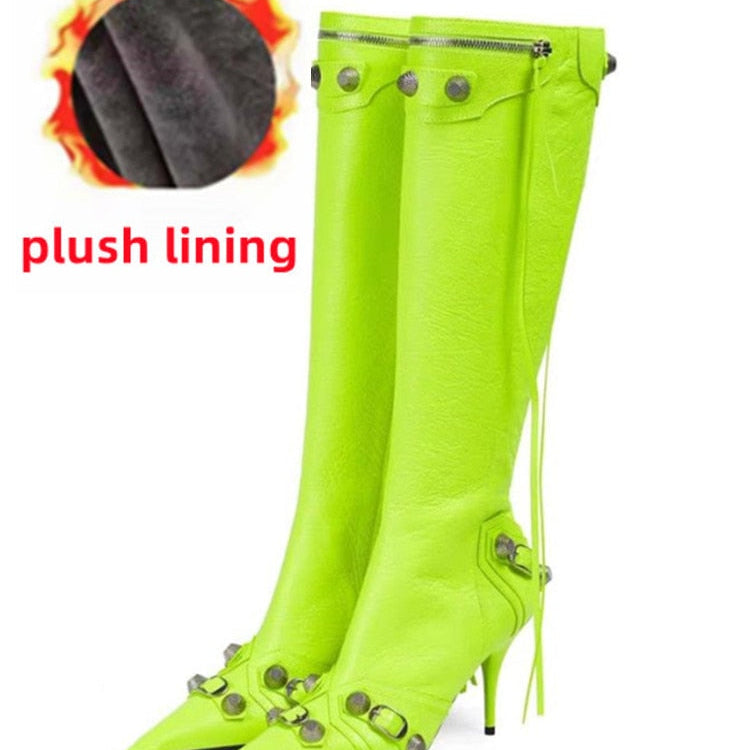 New Women's Boots Pointed Toe High-heeled Boots Paris Fashion Knee-high Boots European and American Party Boots