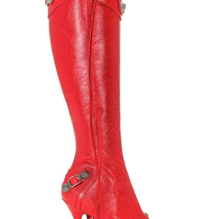 New Women's Boots Pointed Toe High-heeled Boots Paris Fashion Knee-high Boots European and American Party Boots