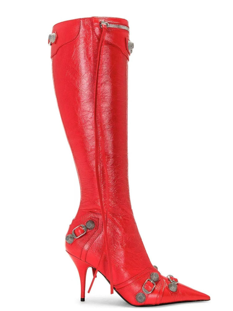 New Women's Boots Pointed Toe High-heeled Boots Paris Fashion Knee-high Boots European and American Party Boots