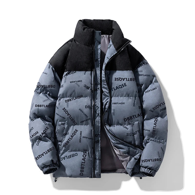 New men's jacket, winter down cotton jacket, printed cotton jacket, Korean version, handsome and thickened cotton jacket, stand 8890-lan