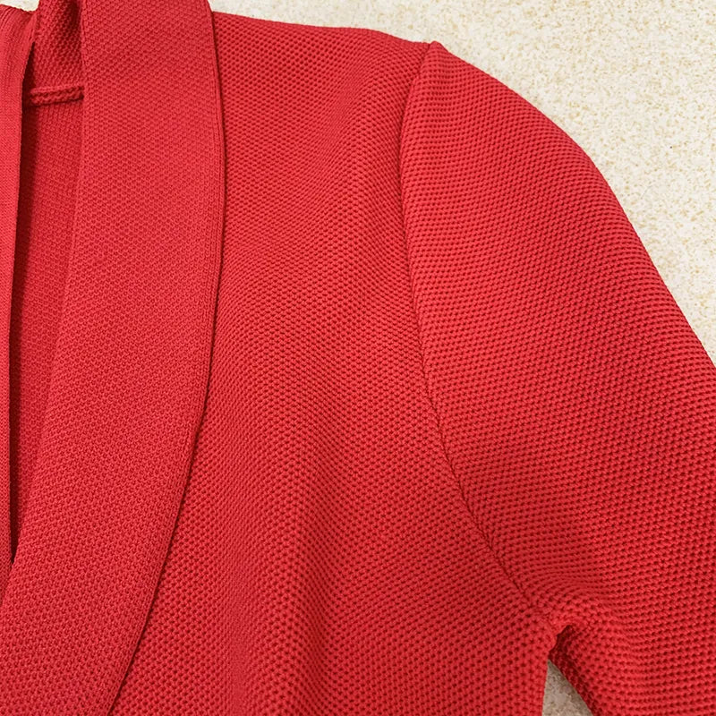 Newest 2024 Fall Winter Designer Dress Women's Long Sleeve Notched Collar Knit Dress