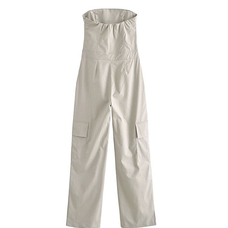 Nlzgmsj TRAF Female Jumpsuit With Pockets Long Jumpsuit Woman 2024 Spring Summer Sleeveless Cargo Jumpsuits For Women Outfit