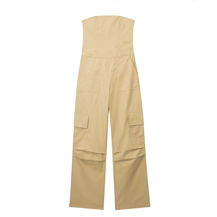 Nlzgmsj TRAF Female Jumpsuit With Pockets Long Jumpsuit Woman 2024 Spring Summer Sleeveless Cargo Jumpsuits For Women Outfit kaqise