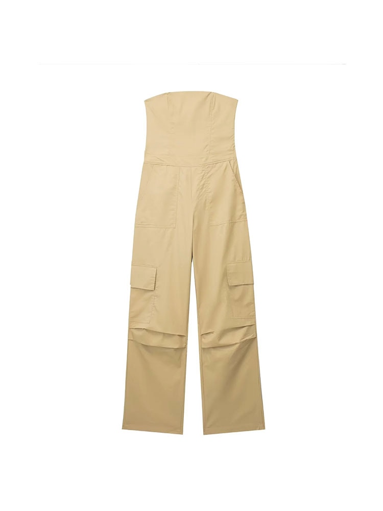 Nlzgmsj TRAF Female Jumpsuit With Pockets Long Jumpsuit Woman 2024 Spring Summer Sleeveless Cargo Jumpsuits For Women Outfit kaqise