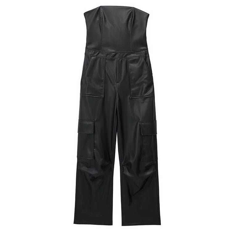 Nlzgmsj TRAF Female Jumpsuit With Pockets Long Jumpsuit Woman 2024 Spring Summer Sleeveless Cargo Jumpsuits For Women Outfit pu