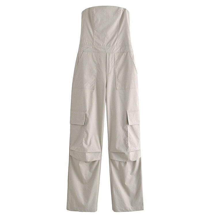 Nlzgmsj TRAF Female Jumpsuit With Pockets Long Jumpsuit Woman 2024 Spring Summer Sleeveless Cargo Jumpsuits For Women Outfit