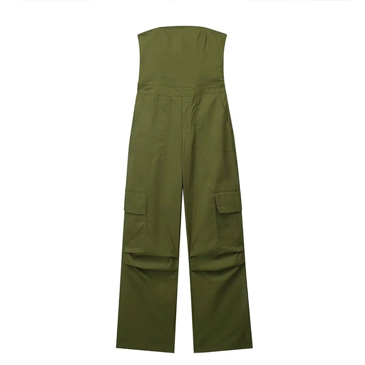 Nlzgmsj TRAF Female Jumpsuit With Pockets Long Jumpsuit Woman 2024 Spring Summer Sleeveless Cargo Jumpsuits For Women Outfit junlvse