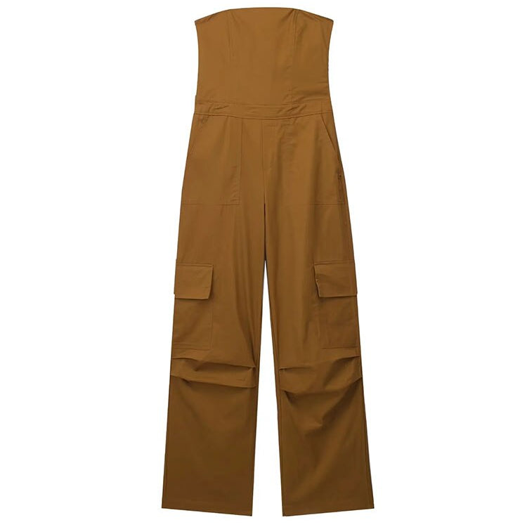 Nlzgmsj TRAF Female Jumpsuit With Pockets Long Jumpsuit Woman 2024 Spring Summer Sleeveless Cargo Jumpsuits For Women Outfit zongse