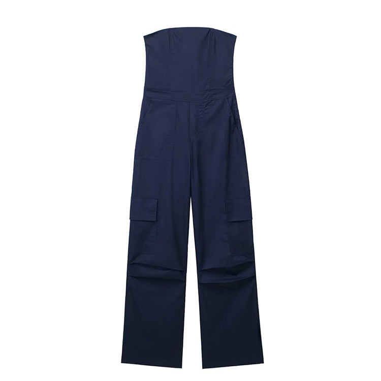 Nlzgmsj TRAF Female Jumpsuit With Pockets Long Jumpsuit Woman 2024 Spring Summer Sleeveless Cargo Jumpsuits For Women Outfit zangqingse