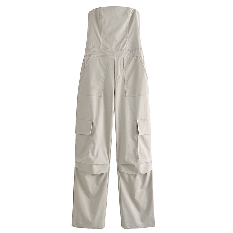 Nlzgmsj TRAF Female Jumpsuit With Pockets Long Jumpsuit Woman 2024 Spring Summer Sleeveless Cargo Jumpsuits For Women Outfit huise
