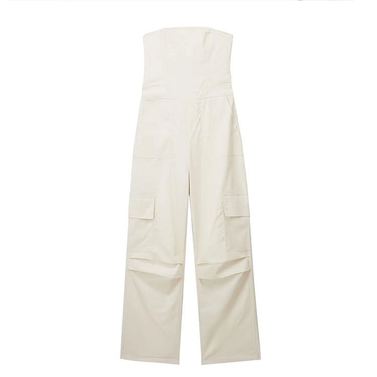 Nlzgmsj TRAF Female Jumpsuit With Pockets Long Jumpsuit Woman 2024 Spring Summer Sleeveless Cargo Jumpsuits For Women Outfit mise