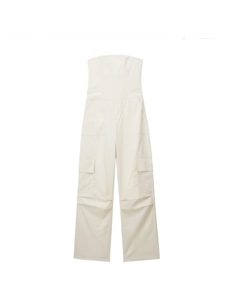 Nlzgmsj TRAF Female Jumpsuit With Pockets Long Jumpsuit Woman 2024 Spring Summer Sleeveless Cargo Jumpsuits For Women Outfit mise