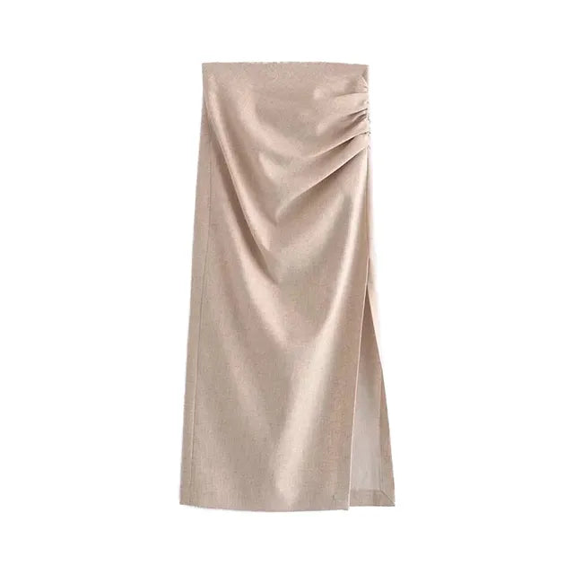 Nlzgmsj ZBZA Skirts Womens 2024 Two Piece Set Linen Blend Cropped Women Shirt Draped Skirt Autumn Fashion Casual Dress Sets As Picture 7