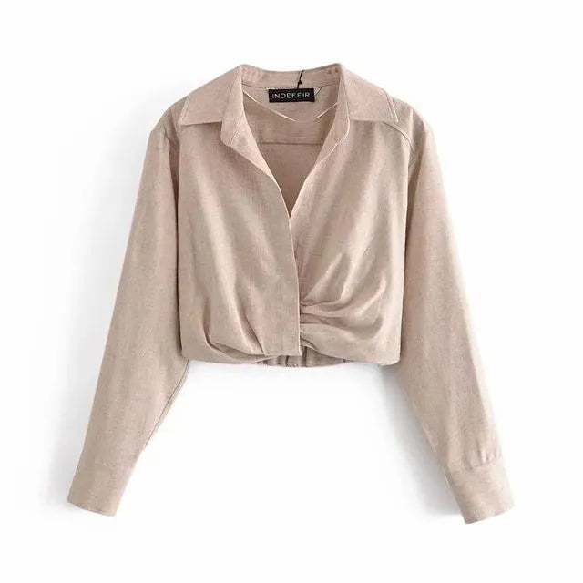 Nlzgmsj ZBZA Skirts Womens 2024 Two Piece Set Linen Blend Cropped Women Shirt Draped Skirt Autumn Fashion Casual Dress Sets As Picture 6