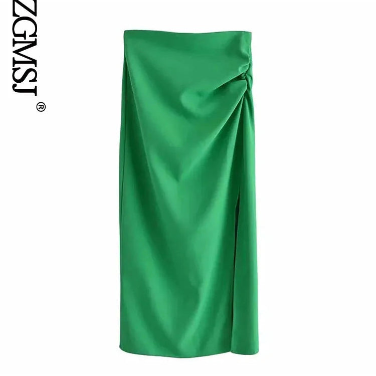 Nlzgmsj ZBZA Skirts Womens 2024 Two Piece Set Linen Blend Cropped Women Shirt Draped Skirt Autumn Fashion Casual Dress Sets