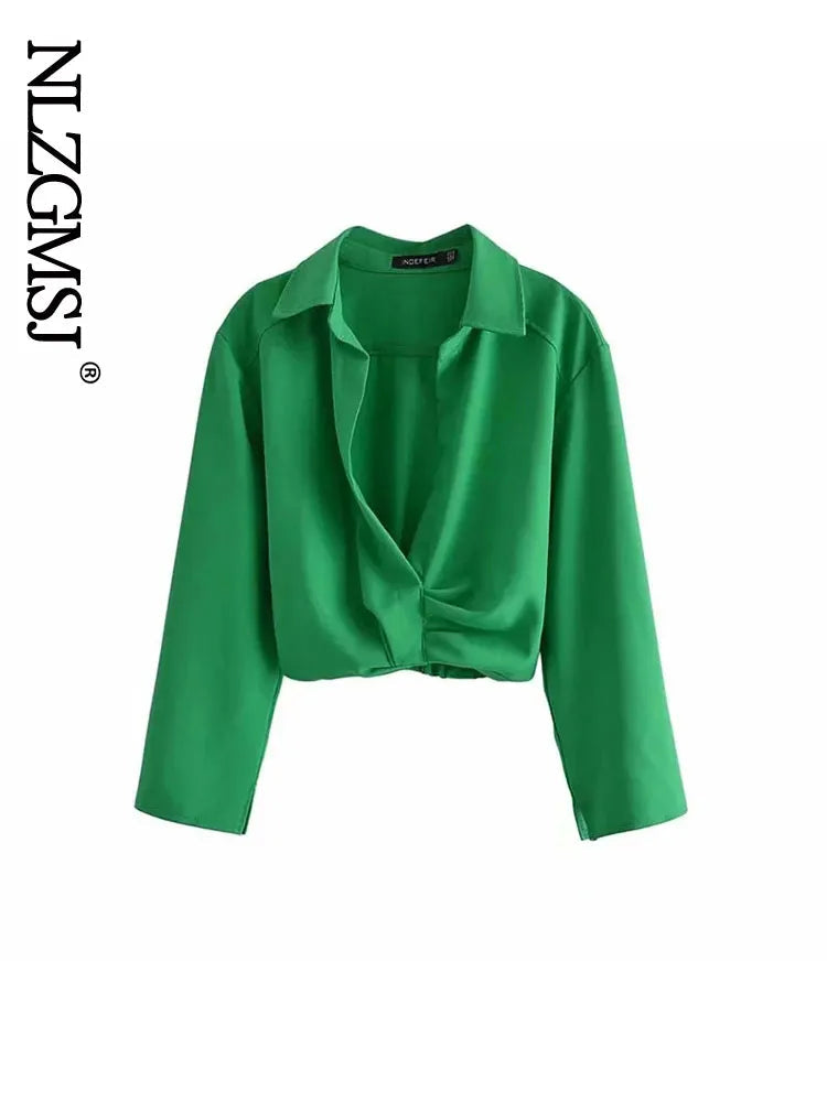 Nlzgmsj ZBZA Skirts Womens 2024 Two Piece Set Linen Blend Cropped Women Shirt Draped Skirt Autumn Fashion Casual Dress Sets