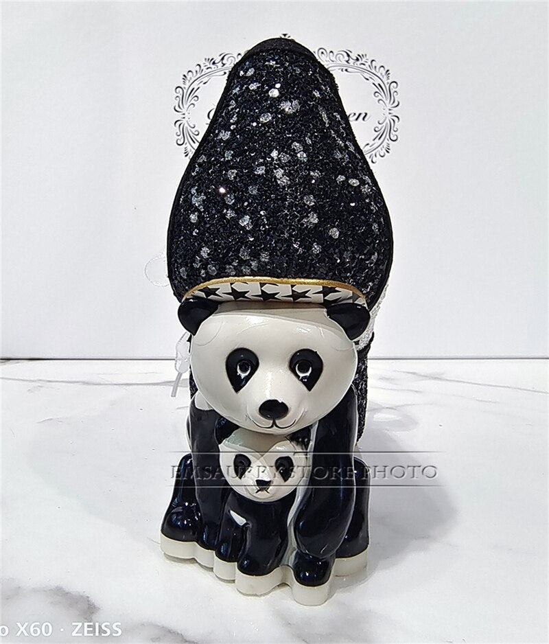 Novelty Panda-Shaped Strange Heel Banquet Shoes Woman Round Toe Platform Ribbon Lace-Up Sequins Pumps Women Spring