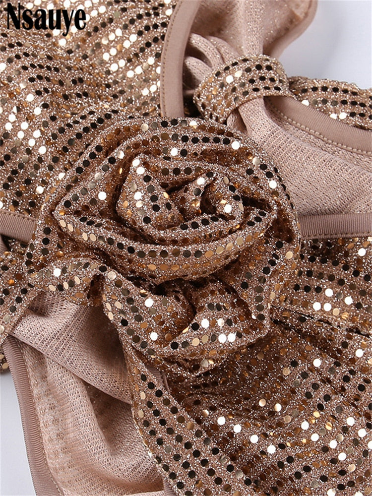 Nsauye Summer Fashion Women Sexy Evening Bling Glitter Elegant Party Club Mini Dress 2024 Hollow Out Y2K Bodycon Short Dresses