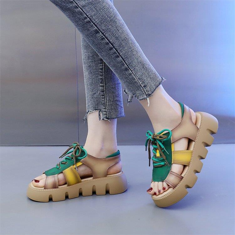 Retro Roman Sandals Women's Summer New Platform Platform Platform Yellow