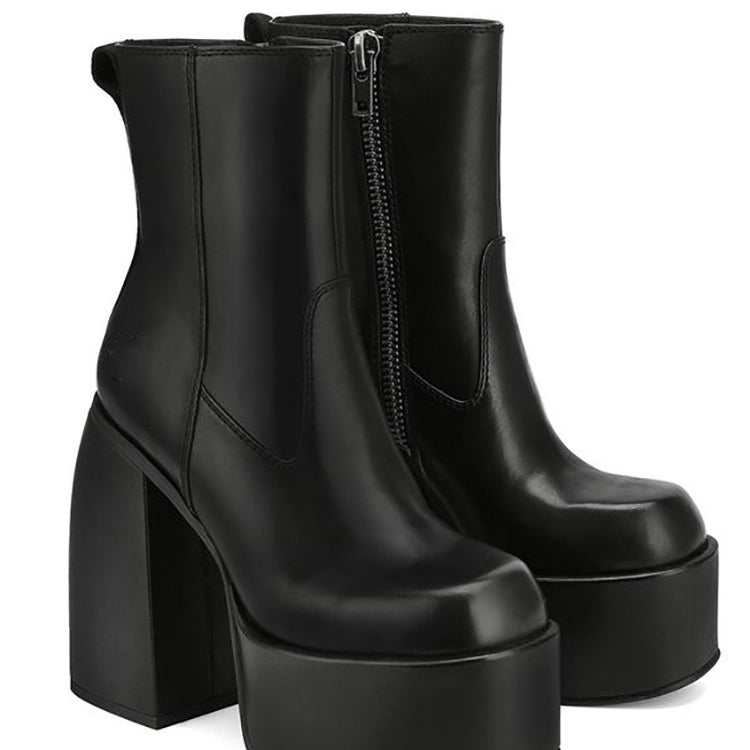 Punk Knee-length Women's High Boots Stretch Black Pu Low Calf