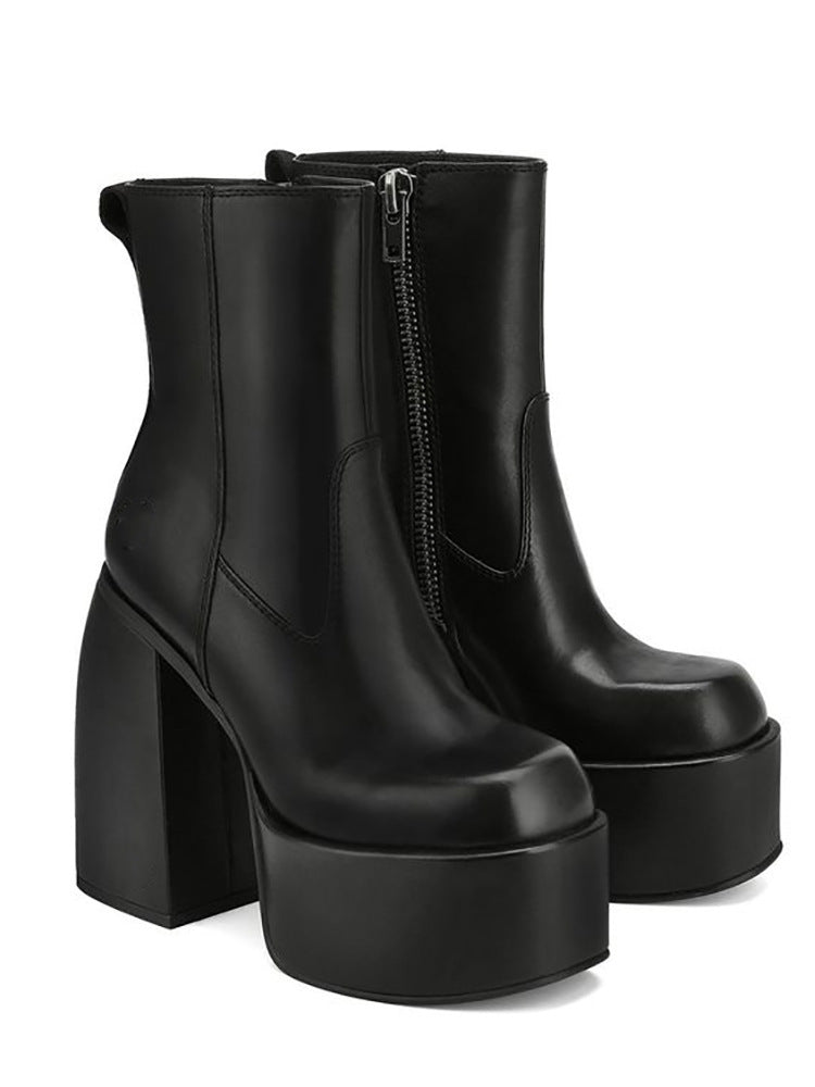 Punk Knee-length Women's High Boots Stretch Black Pu Low Calf