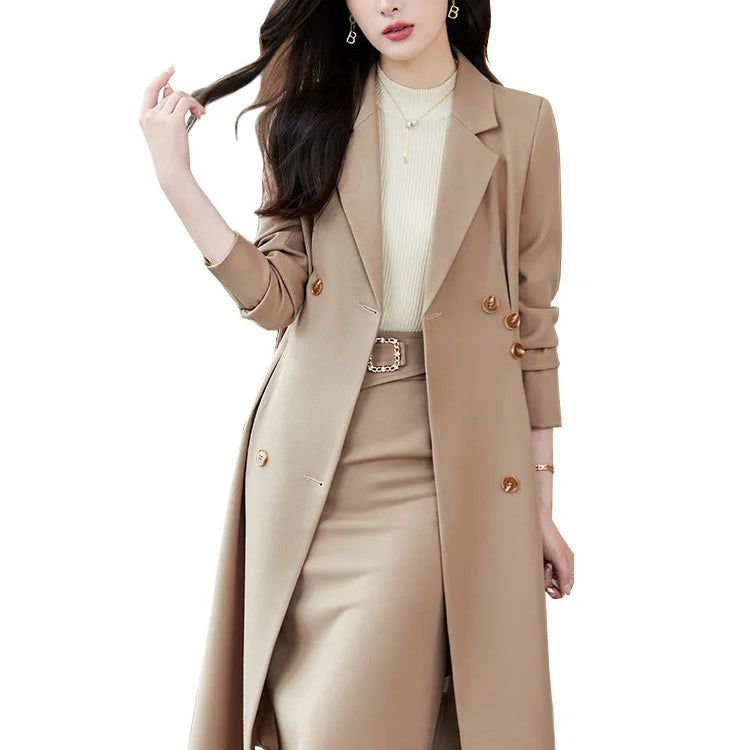 Office Ladies Formal Overcoat Suit For Women Black Apricot Coffee Two Piece Set Skirt Suits Autumn Winter Business Work Wear