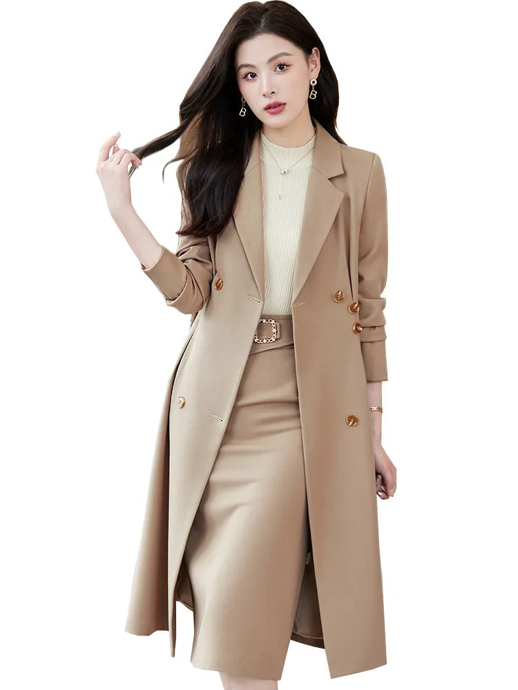 Office Ladies Formal Overcoat Suit For Women Black Apricot Coffee Two Piece Set Skirt Suits Autumn Winter Business Work Wear