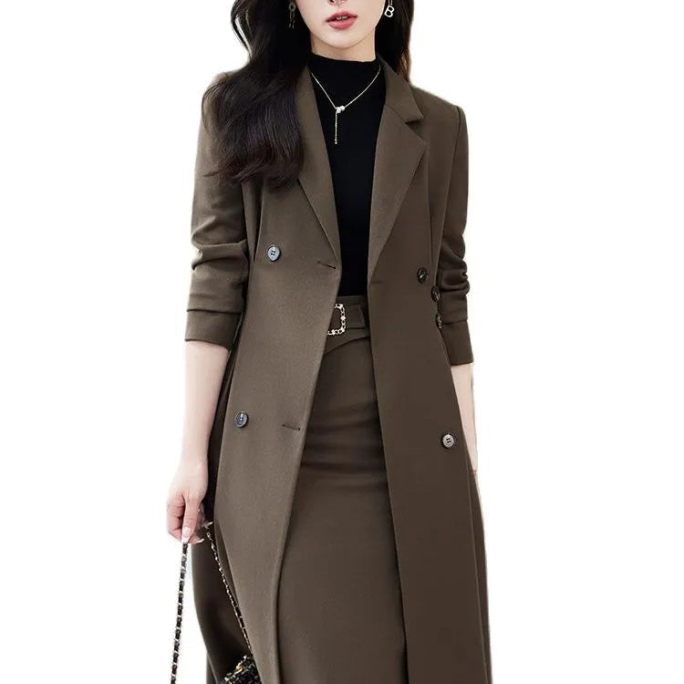 Office Ladies Formal Overcoat Suit For Women Black Apricot Coffee Two AMAIO