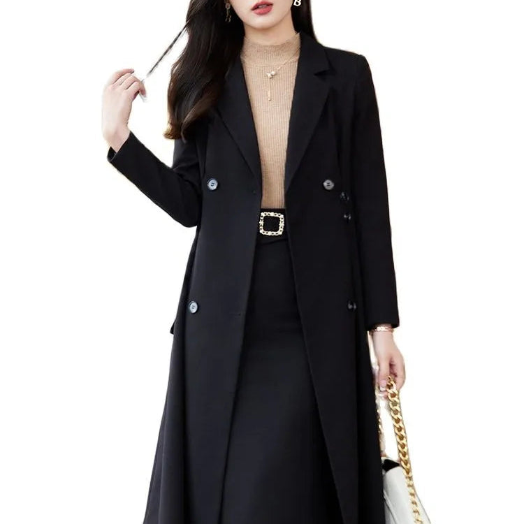 Office Ladies Formal Overcoat Suit For Women Black Apricot Coffee Two Piece Set Skirt Suits Autumn Winter Business Work Wear