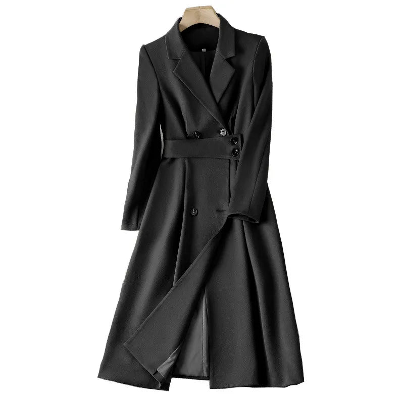 Office Ladies Formal Overcoat Suit For Women Black Apricot Coffee Two Piece Set Skirt Suits Autumn Winter Business Work Wear Black Coat
