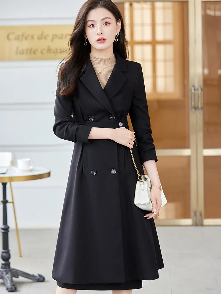 Office Ladies Formal Overcoat Suit For Women Black Apricot Coffee Two Piece Set Skirt Suits Autumn Winter Business Work Wear