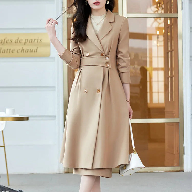 Office Ladies Formal Overcoat Suit For Women Black Apricot Coffee Two Piece Set Skirt Suits Autumn Winter Business Work Wear