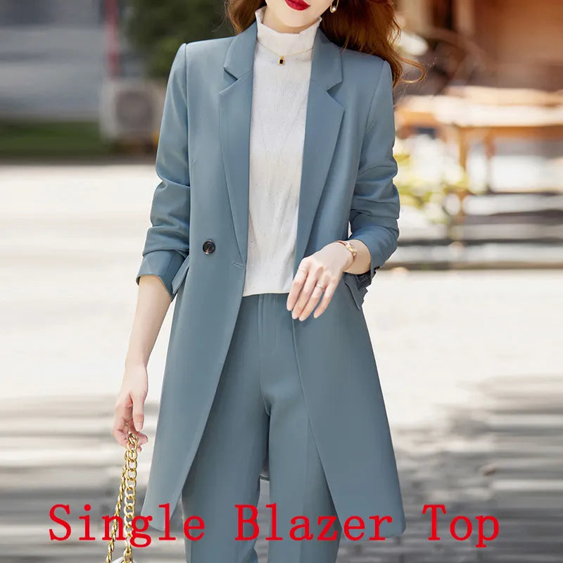 Office Professional Women's Blazer Pants 2-Piece Set Fall Fashion Long Female Jacket Over Business Suit Casual Trousers Light Blazer Top