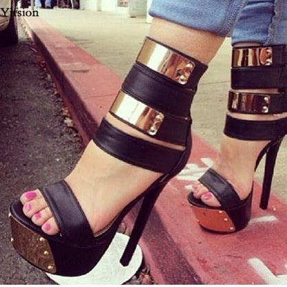 Olomm Women Platform Sandals Sexy Thin High Heel Sandals Nice Open Toe Black Party Shoes Women US Plus Size 5-15