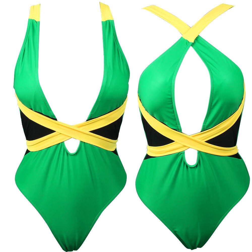 One Piece Caribbean Flag Rasta Body Shaping Monokini Swimsuit Swimwear Bathing Suit