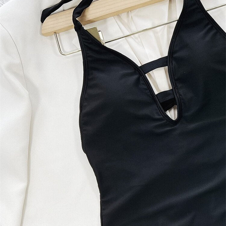 One Piece Swimsuit - New Solid Black Halter V-neck Monokini Sexy Thong Bathing Suit Beach Wear Summer Bodysuit